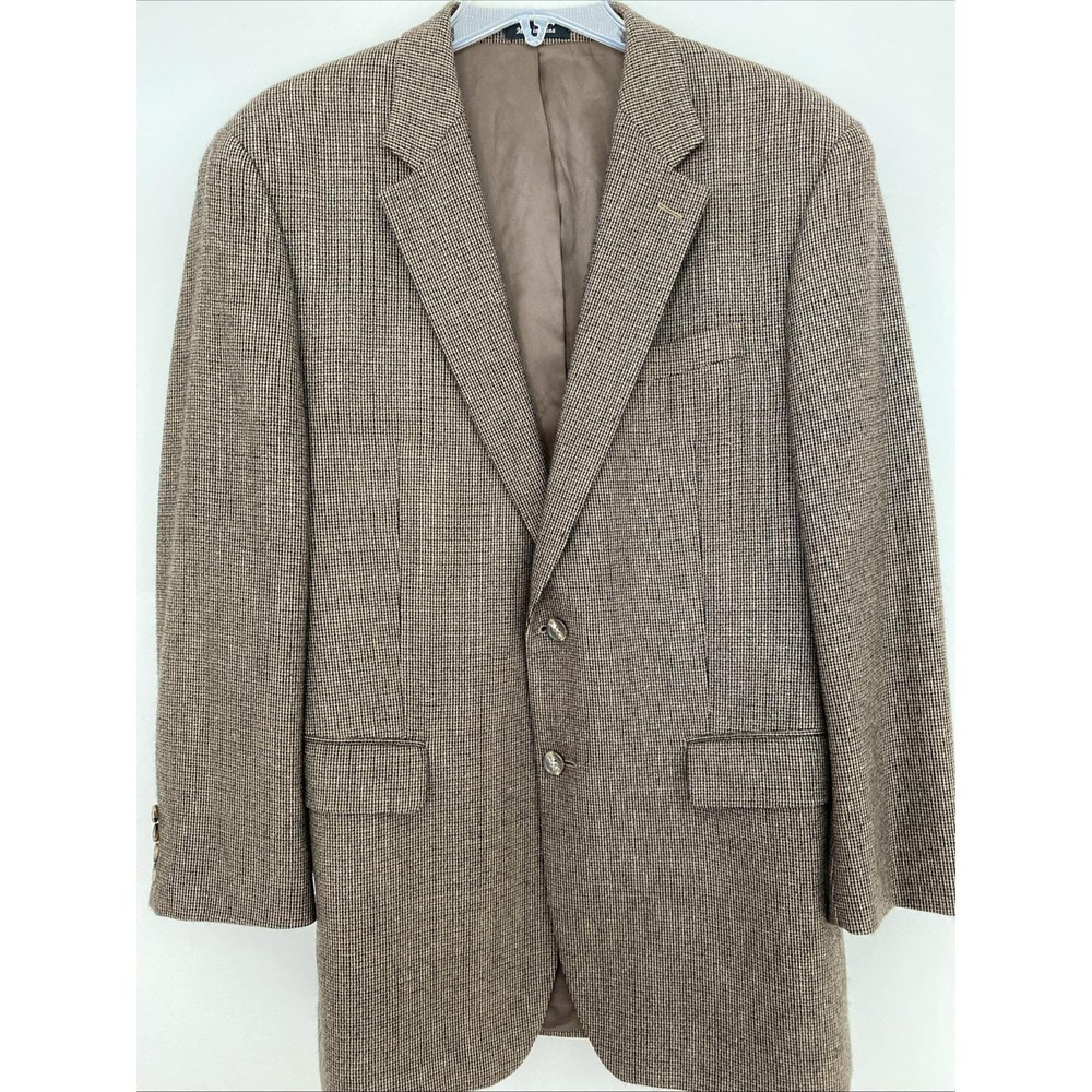 VTG Chaps Mens Brown Plaid 100% Wool Blazer Sports Coat 42L Old‎ Money Preppy